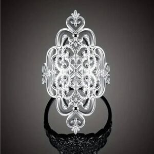 Elegant Silver Filigree Ring Sz 9